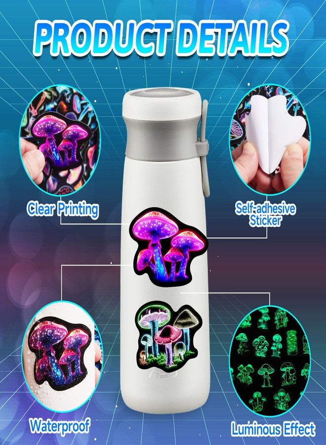 Robmoda 50 Pcs Neon Mushroom Stickers for Kids Glow in The Dark, Waterproof Vinyl Vegetation Decals for Water Bottle Laptop, Teens Girls Boys Students Adults Decor Pack - Image 3